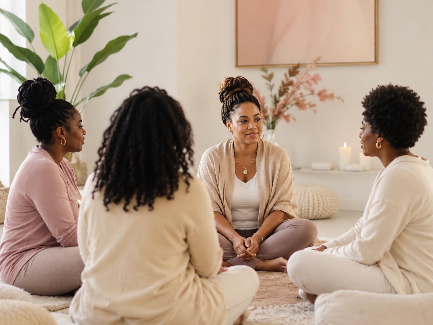 Women participating in an online emotional wellness community